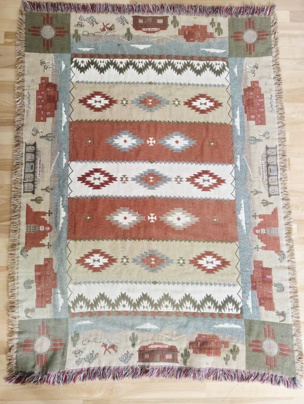 Goodwin Weavers Aztec Western Desert Cowboy Fringe Edge Throw Blanket